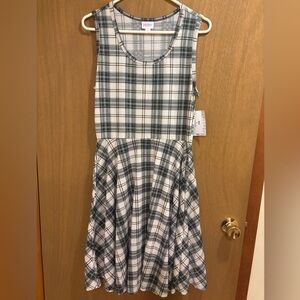 NWT LuLaRoe Nicki Black White Plaid Sleeveless Dress Large